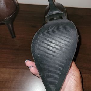 Brown patent leather heels